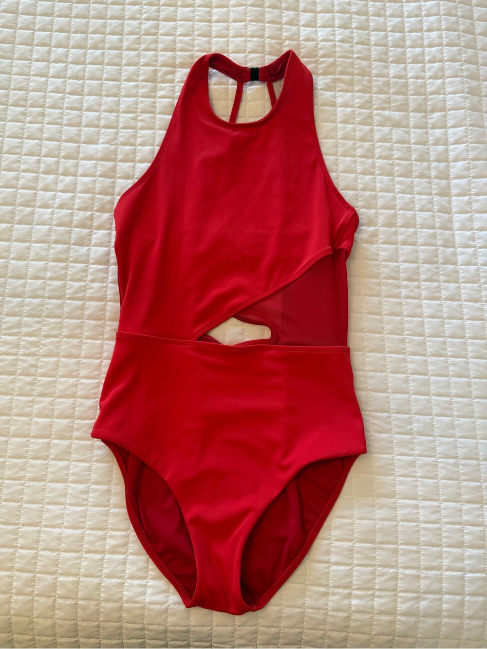 Red High-Neck Kids Dance Leotard with Cutout